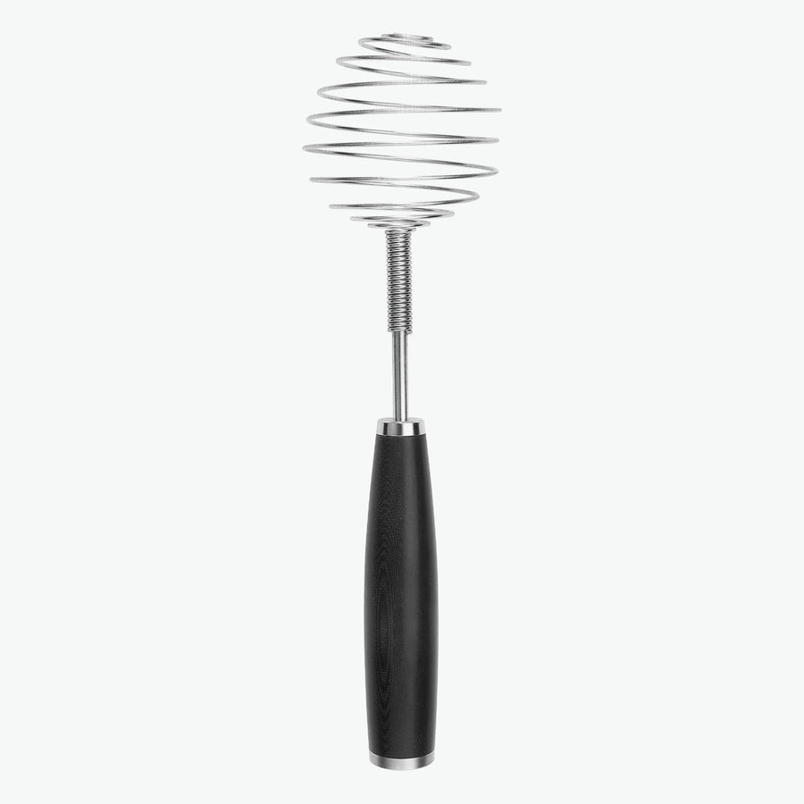 Spiralbesen aus Edelstahl mit Griff aus G-10, von vorn