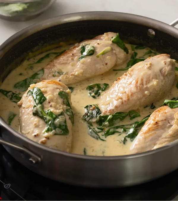 Cremiges Hähnchen mit Spinat und Senf
