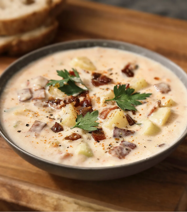 Kartoffelsuppe mit Käse und Bacon