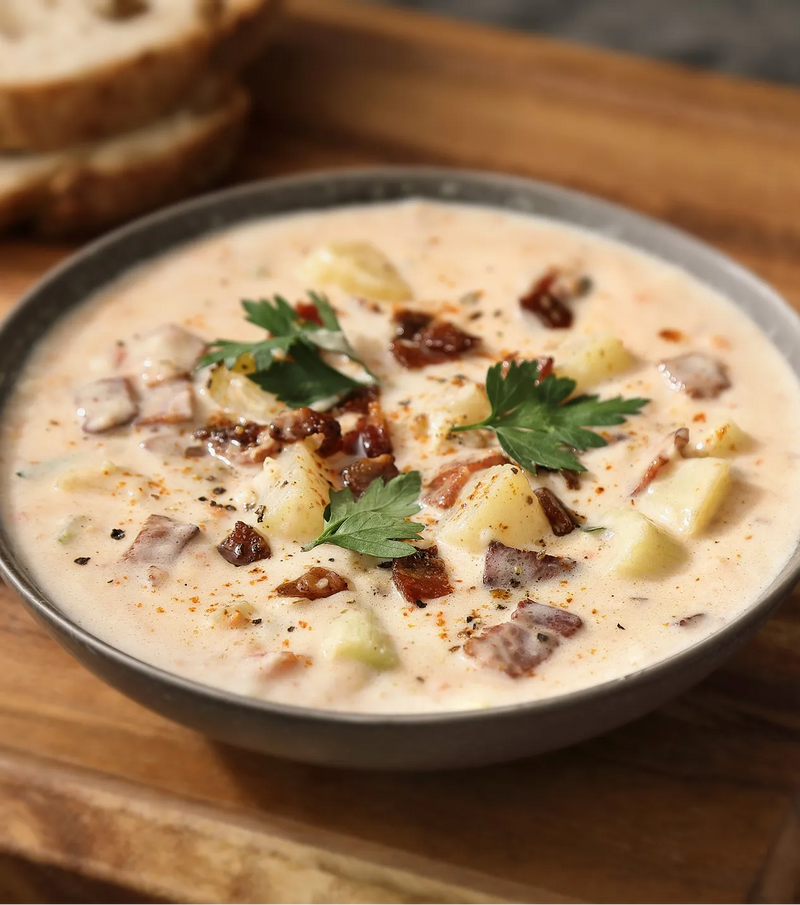 Kartoffelsuppe mit Käse und Bacon