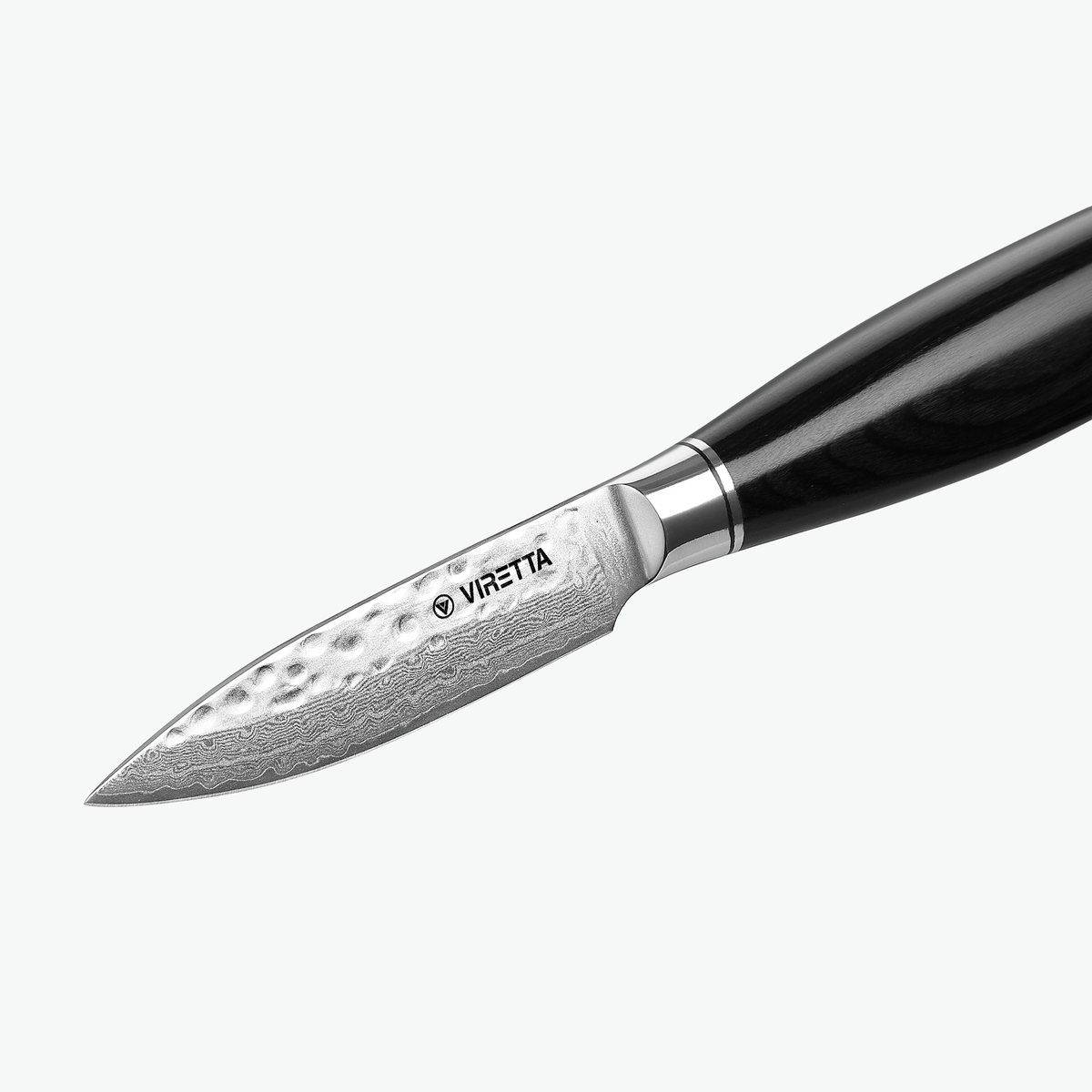 Gehämmerte Klingenoberfläche am Shōjin Taru Gemüsemesser, Nahaufnahme